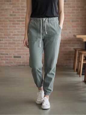 American Eagle Sage Green Drawstring Jogger Pants Size 8 Distressed Style